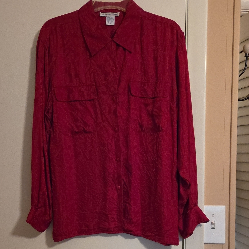 Anna And Frank Deep Red Casual Button Down Shirt, Size M